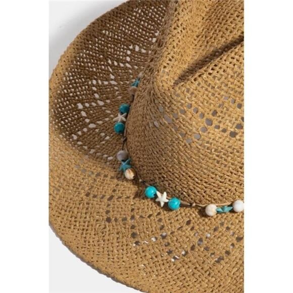 Fame Turquoise and Shell Star Beads Strap Western Straw Hat main image 5